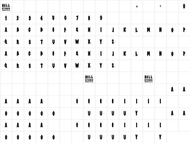 Hell Kitchen Regular  glyph index