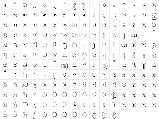 Coconut Shadow Regular  glyph index
