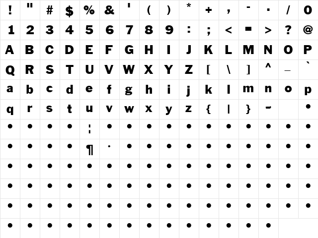 QTFrankHeavy Regular  glyph index