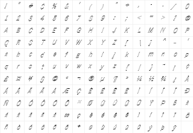 FZ BASIC 24 HOLLOW ITALIC Normal  glyph index