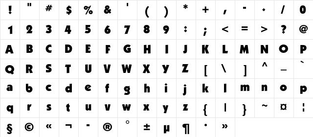 KabelC Ultra Regular  glyph index