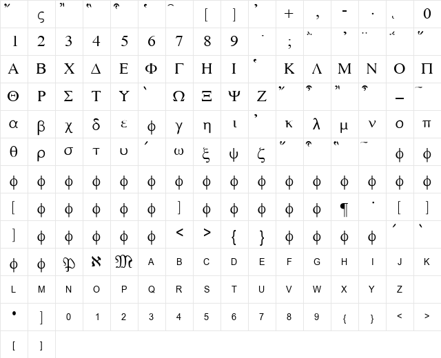 Greek Parse Regular  glyph index