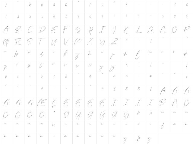 Bedley Regular  glyph index