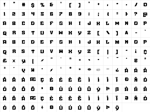 Nuevo Passion Condensed Condensed  glyph index