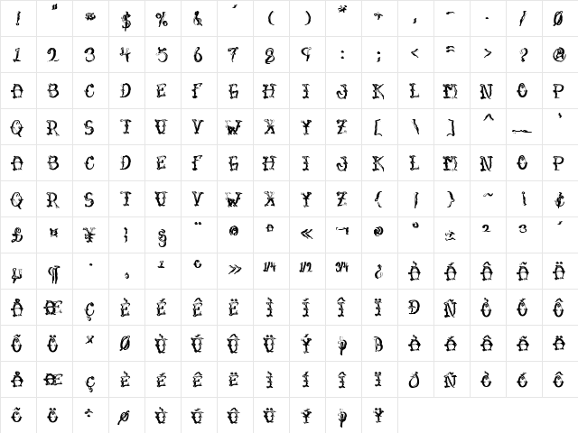 VTC-SumiSlasherOneSkinnedRaw Regular  glyph index