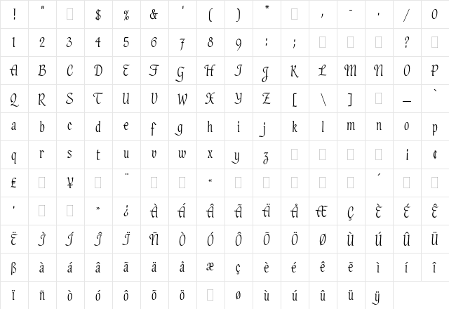 Hadfield Plain  glyph index