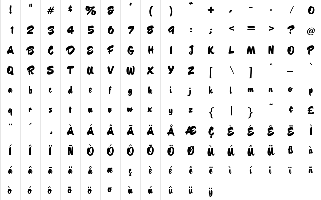 Barsoi Regular  glyph index