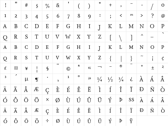 AtmaSerif-BookRomanQC Regular  glyph index