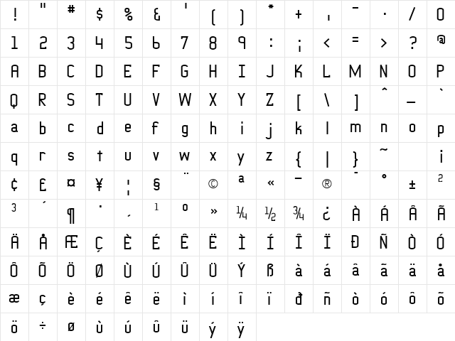 PeterPierre Bold  glyph index