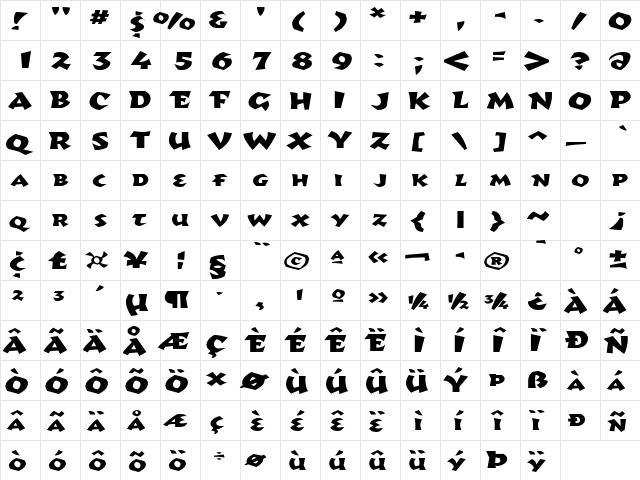 RomulusExtended Regular  glyph index