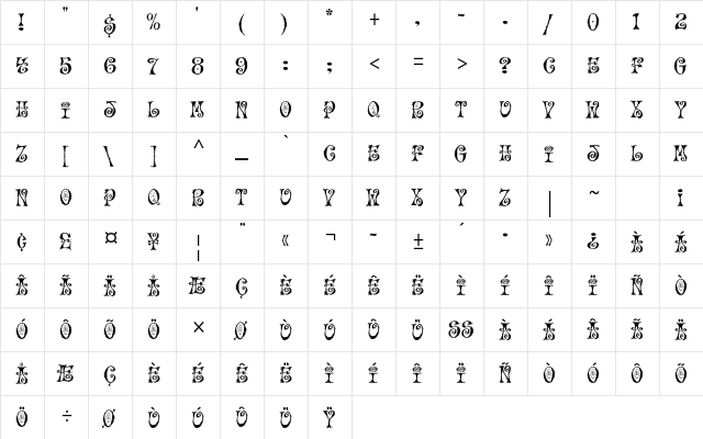 Mo Funky Fresh Std Regular  glyph index