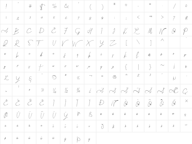 the standing still Regular  glyph index