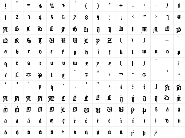 Cathedral Normal  glyph index