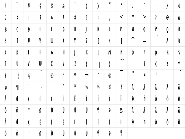 Becker Oklahoma Stencil Regular  glyph index