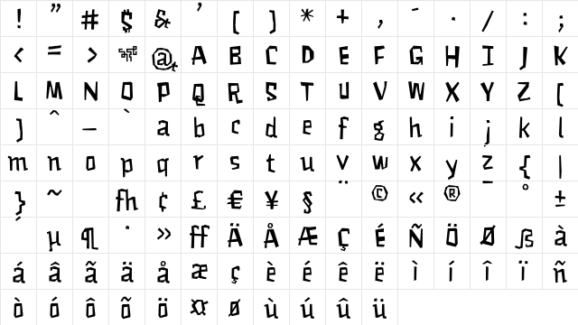 MuskelBengt Regular  glyph index