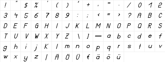 Certified Italic  glyph index