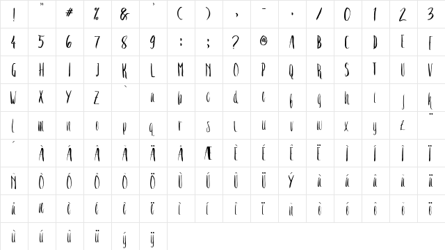 Crash One Regular  glyph index
