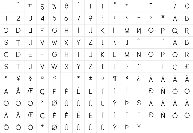 Leo SemiRounded Light  glyph index