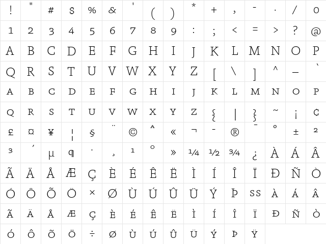 Absara TF Thin SC Regular  glyph index