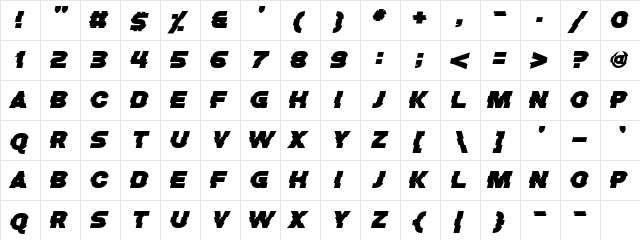 Bugfast Regular  glyph index