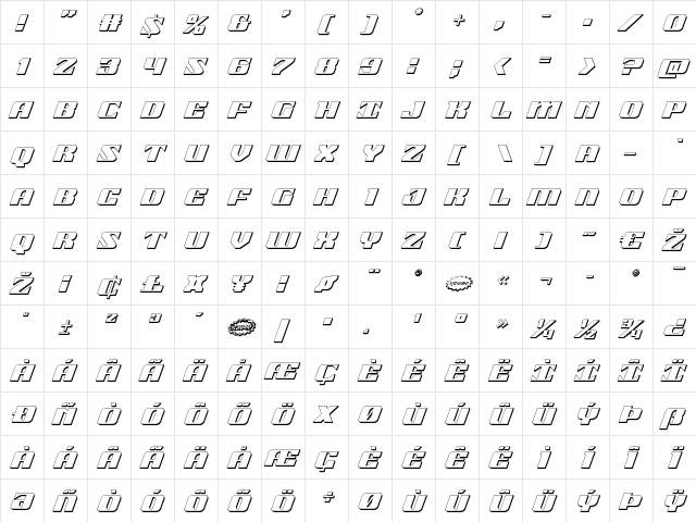 21 Gun Salute 3D Italic Italic  glyph index