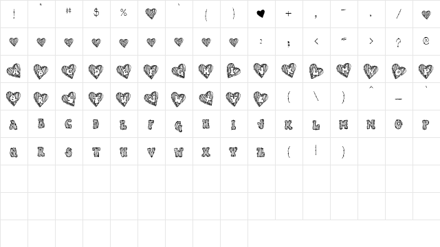 DJ Wood Heart Regular  glyph index