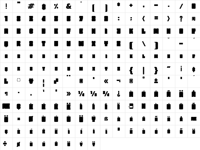 Kawell ExtraBlack  glyph index