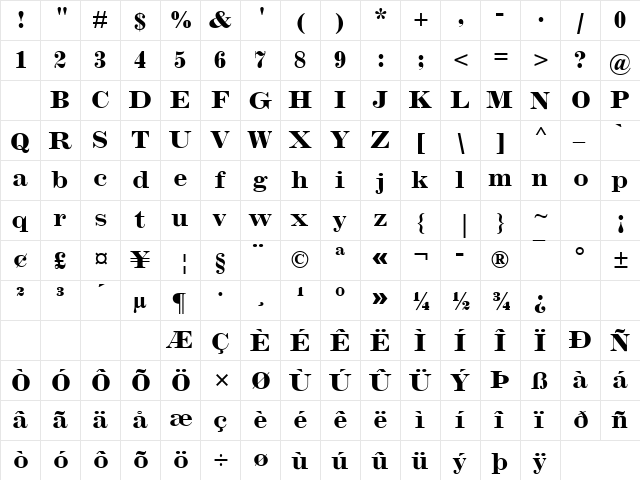 Inflex MT Bold Regular  glyph index