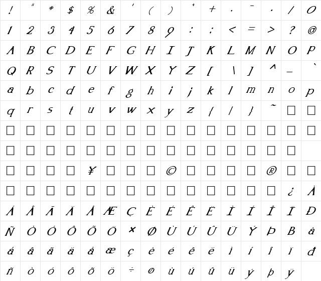 FZ ROMAN 18 ITALIC Normal  glyph index