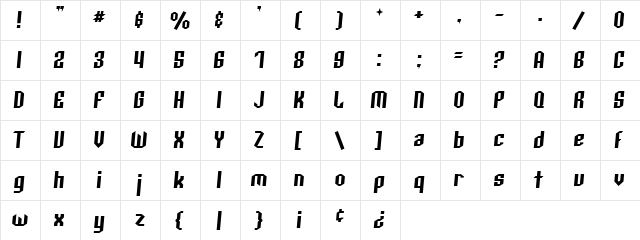 Archery Black Italic  glyph index