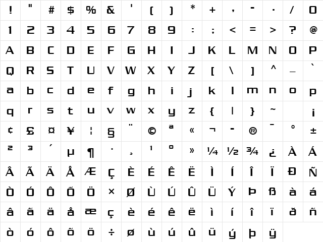 Chaney Normal  glyph index