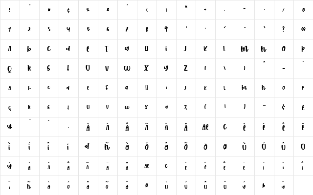 CRAZY ZOMBIE Regular  glyph index