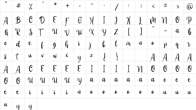 Aliandra Regular  glyph index