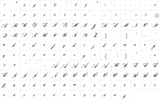 BankenScript Bold  glyph index