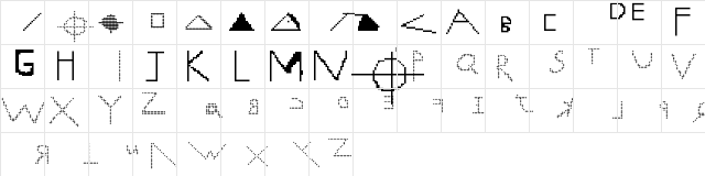 ZODIAC MOVIE LOGO FONT Regular  glyph index