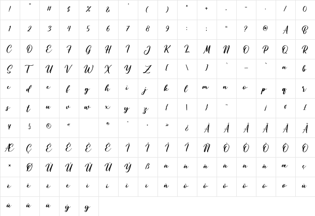 Gilas Regular  glyph index