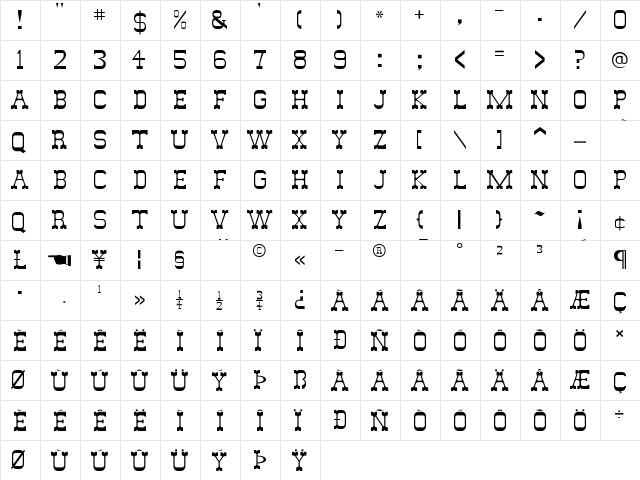 DryGulchFLF Regular  glyph index