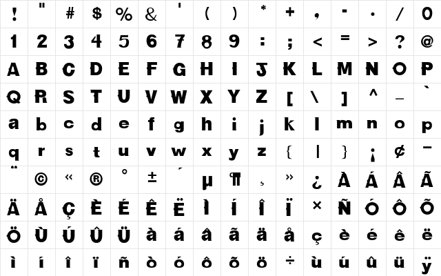 OldBold Regular  glyph index