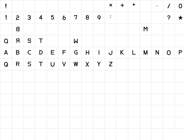 MW CODE Regular  glyph index