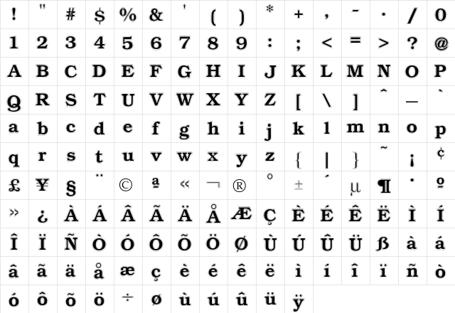 Bookman Contour  glyph index