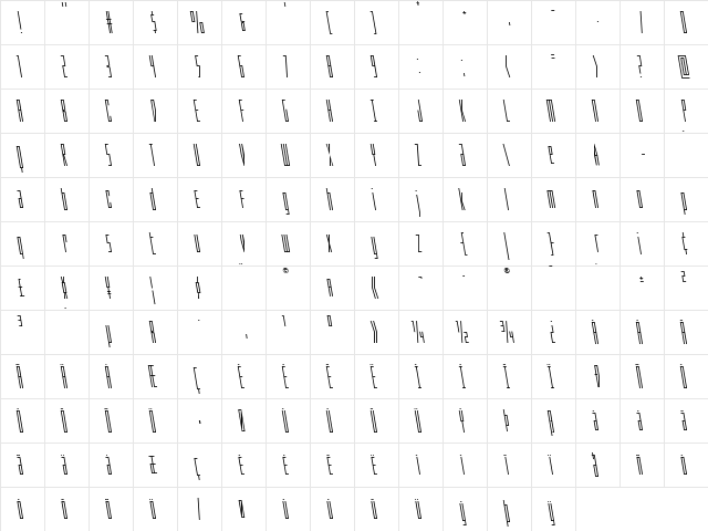Phantacon Leftalic Italic  glyph index