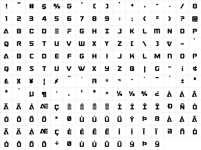 Astro Armada Regular  glyph index