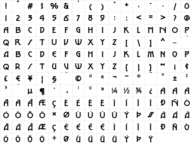Lance Corporal NF Regular  glyph index