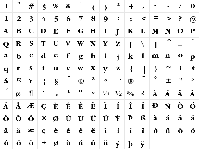 ITC Garamond Bold  glyph index