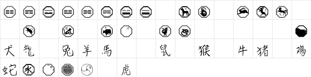 101! Chinese Zodiac Regular  glyph index