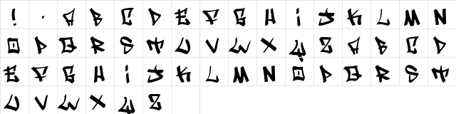 Writers original Regular  glyph index