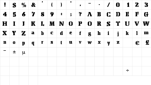 ForkliftDisplaySSK Regular  glyph index