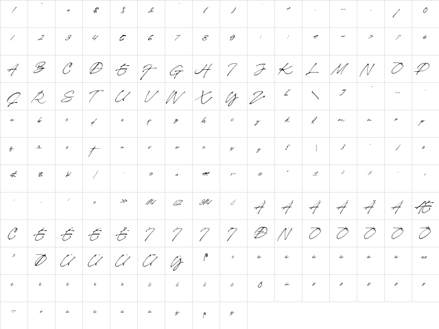 Brigitte Eigner Regular  glyph index