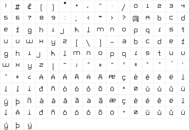 Parallello Regular  glyph index