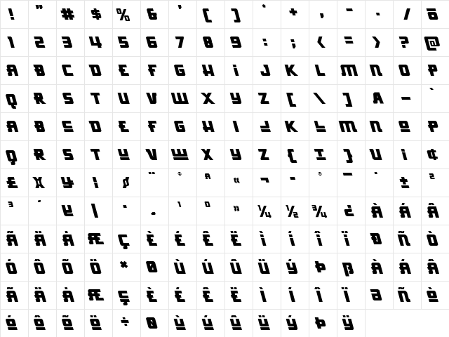 Hong Kong Hustle Leftalic Italic  glyph index